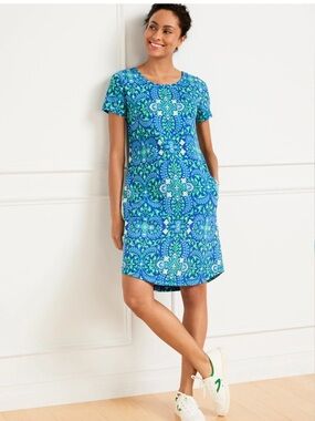 Talbots French Terry Cross Back Dress Royal Medallion Short Sleeve XL Petite